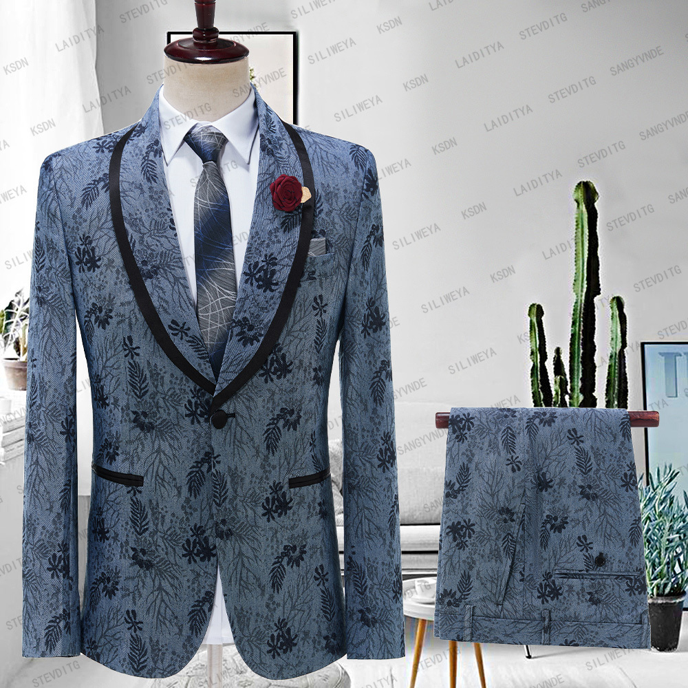 Men's Suits Blazers Luxury Denim Blue Jacquard Floral Men's Wedding Suits Gentlemen Tuxedo Peaked Lapel 2 piece Jacket Slim Pant 230509
Men's Suits Blazers Luxury Denim Blue Jacquard Floral Men's Wedding Suits Gentlemen Tuxedo Peaked Lapel 2 piece Jacket Slim Pant 230509