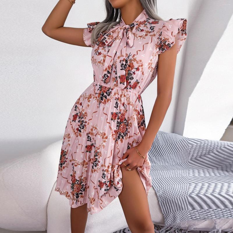 Casual Dresses Women's Flower Print Dress Lace Up Slim Waist Large Pleated Skirt Summer Short Butterfly Sleeves Sundress, Red
Casual Dresses Women's Flower Print Dress Lace Up Slim Waist Large Pleated Skirt Summer Short Butterfly Sleeves Sundress, Red