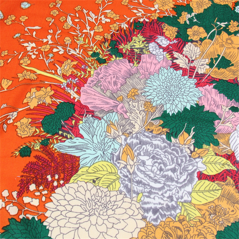 Sarongs POBING Silk Cashmere Scarf Women Hand Rolled Flowers Horse Print Square Scarves Wraps Bandana Big Hijabs Female Foulard 135CM 230508
