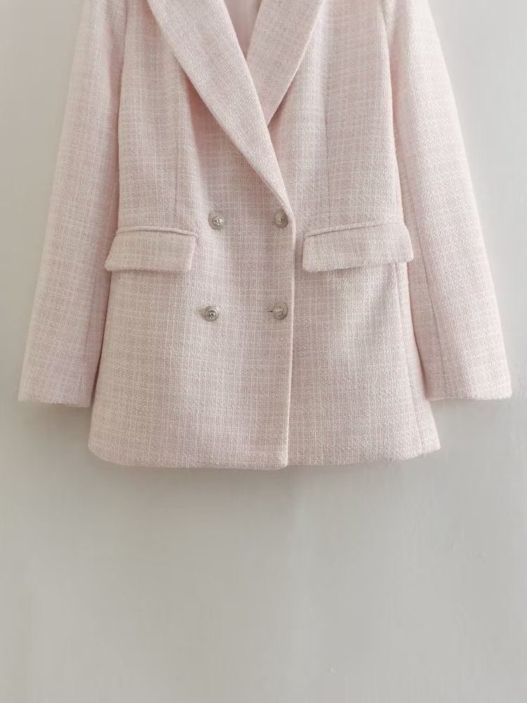 Womens turn down collar wool coat solid color double breasted medium long tweed casacos XSSML