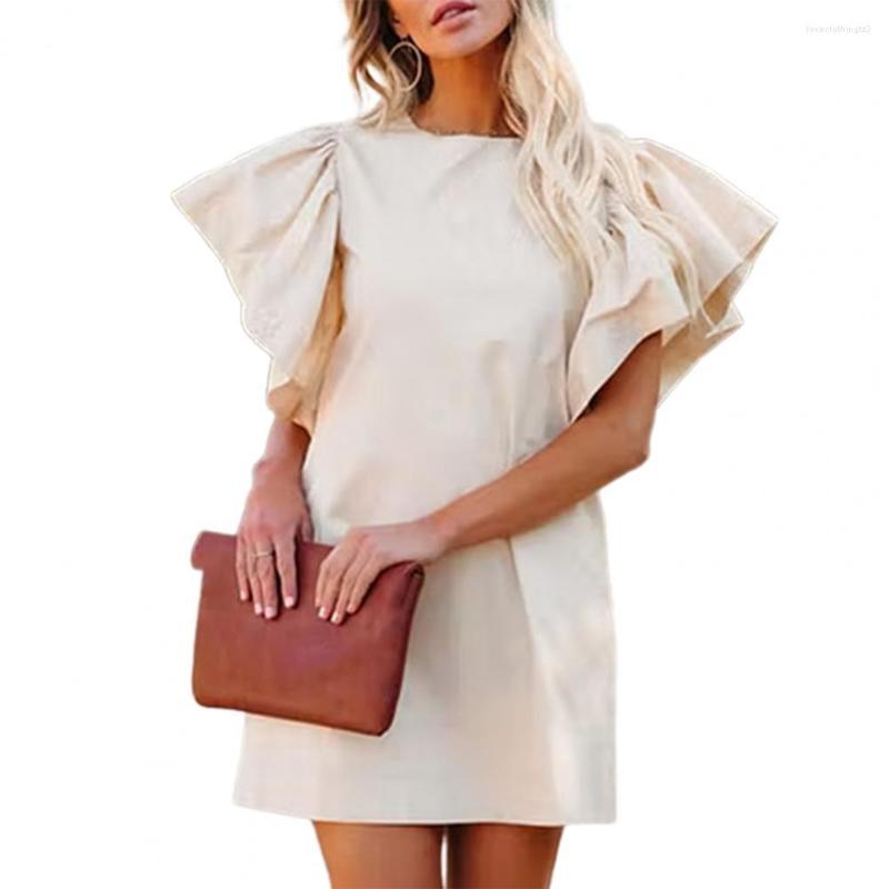Casual Dresses O-Neck Ruffles Sleeve Mini Dress Side Pockets Sweet Solid Color Female Clothes, Beige
Casual Dresses O-Neck Ruffles Sleeve Mini Dress Side Pockets Sweet Solid Color Female Clothes, Beige