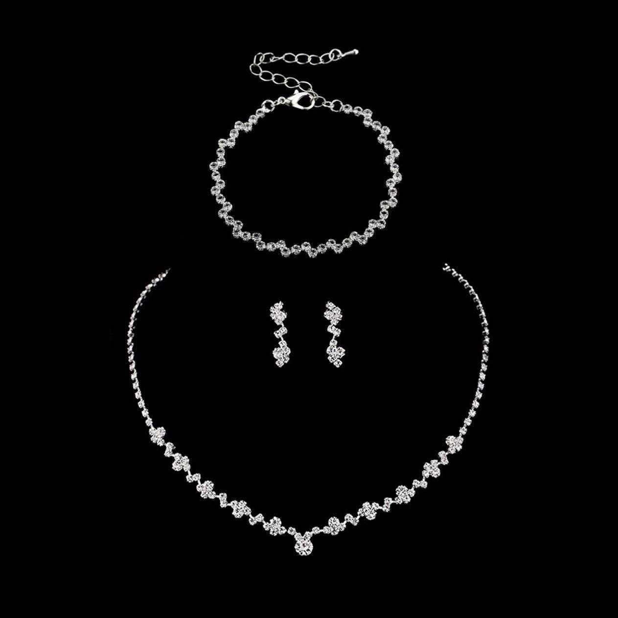 Bridal Accessories Diamond Studded Necklace Earring Bracelet Three Piece Set Womens Jewelry
Bridal Accessories Diamond Studded Necklace Earring Bracelet Three Piece Set Womens Jewelry
