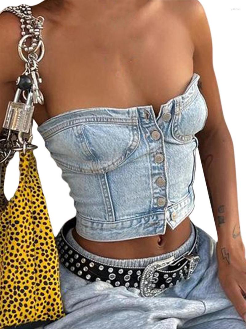 Women' Tanks Women Denim Vest Off Shoulder Street Casual Party Fall Buttons Short Wrap Chest Female Tops Streetwear Camis Y2k
Women' Tanks Women Denim Vest Off Shoulder Street Casual Party Fall Buttons Short Wrap Chest Female Tops Streetwear Camis Y2k