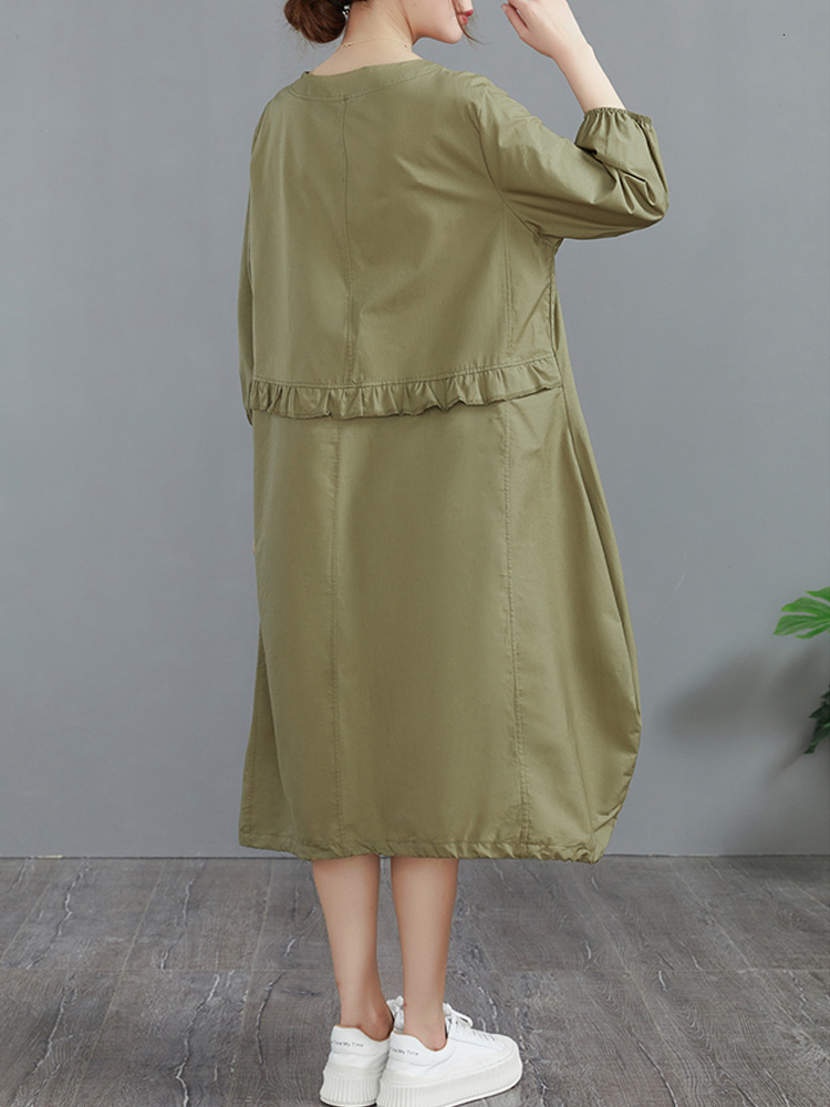 Casual Dresses Autumn Women Oversized Cotton Dress Women Casual Long Sleeve Ladies Dresses With Pockets Woman Midi Dress Robe Femme Vestidos 230509