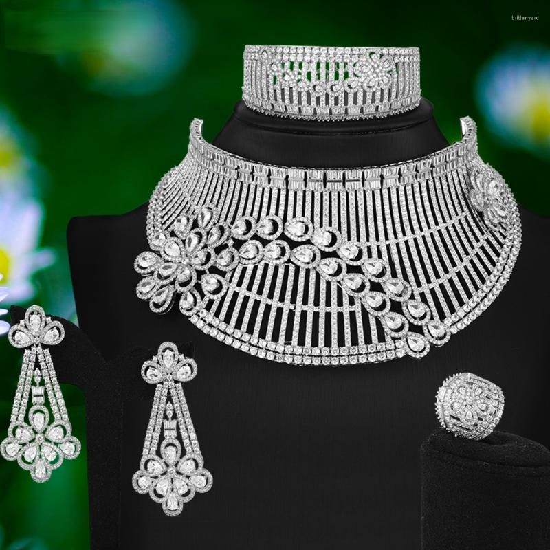 Necklace Earrings Set KellyBola Luxury Elegant Big 4PCS Women Wedding Earring Bangle Ring Dubai Jewelry Jewellery Cubic Zirconia, Picture shown
Necklace Earrings Set KellyBola Luxury Elegant Big 4PCS Women Wedding Earring Bangle Ring Dubai Jewelry Jewellery Cubic Zirconia, Picture shown