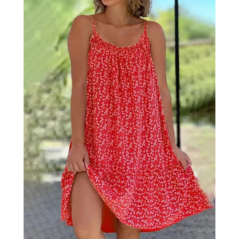 Party Dresses Summer Floral Strap ALine Fashion Sexy Plus Size Sleeveless Pullover Casual Loose Round Neck S5xl 230508