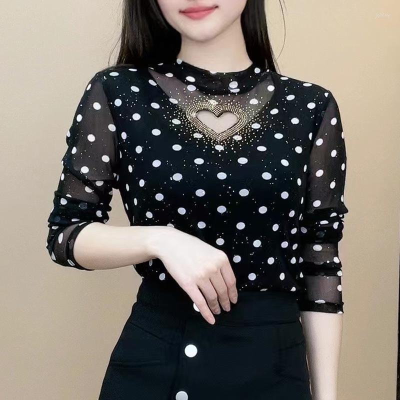 Women's T Shirts Polka-dot Mesh Undershirt Women's Spring 2023 Love Heart T-shirt Long-sleeved Temperament Underwear Top Sexy, Black
Women's T Shirts Polka-dot Mesh Undershirt Women's Spring 2023 Love Heart T-shirt Long-sleeved Temperament Underwear Top Sexy, Black