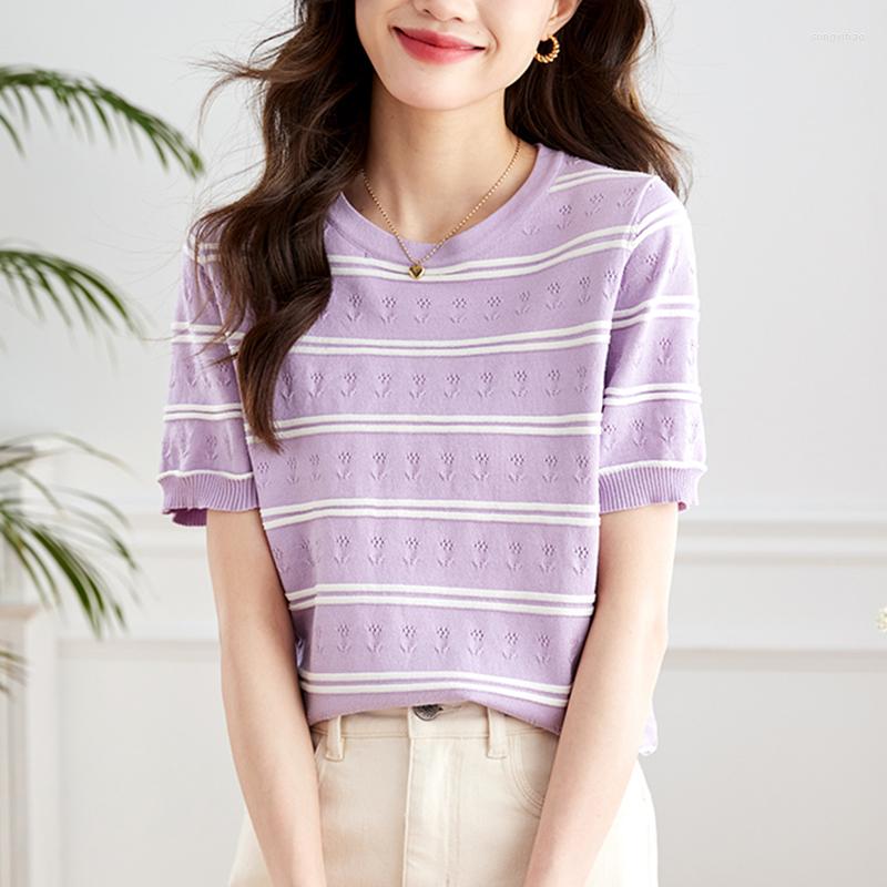 Women's T Shirts 2023 Summer Striped Knitted Shirt Women Tops Hollow Out Korean Clothing Short Sleeve Tee Femme Poleras Mujer, Purple
Women's T Shirts 2023 Summer Striped Knitted Shirt Women Tops Hollow Out Korean Clothing Short Sleeve Tee Femme Poleras Mujer, Purple