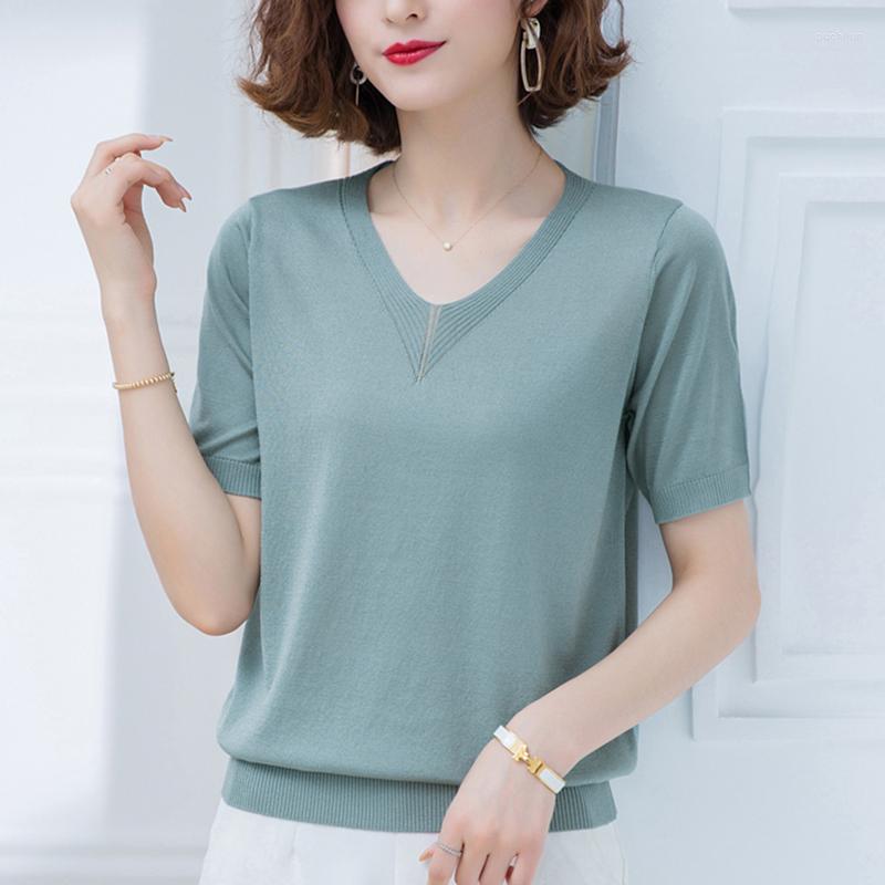 Women's T Shirts Casual V Neck Knitted Top Thin Shirt Women Summer Short Sleeve Tshirt Korean Fashion Woman Clothes Tee Camisetas Mujer, Black
Women's T Shirts Casual V Neck Knitted Top Thin Shirt Women Summer Short Sleeve Tshirt Korean Fashion Woman Clothes Tee Camisetas Mujer, Black