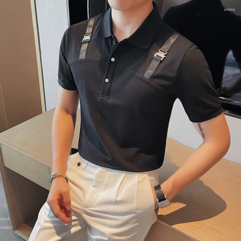 Men's Polos British Style Summer Short Sleeve Lapel Polo Shirts For Men 2023 Personality Shoulder Strap Social Slim Fit T-shirt Tops, Black
Men's Polos British Style Summer Short Sleeve Lapel Polo Shirts For Men 2023 Personality Shoulder Strap Social Slim Fit T-shirt Tops, Black