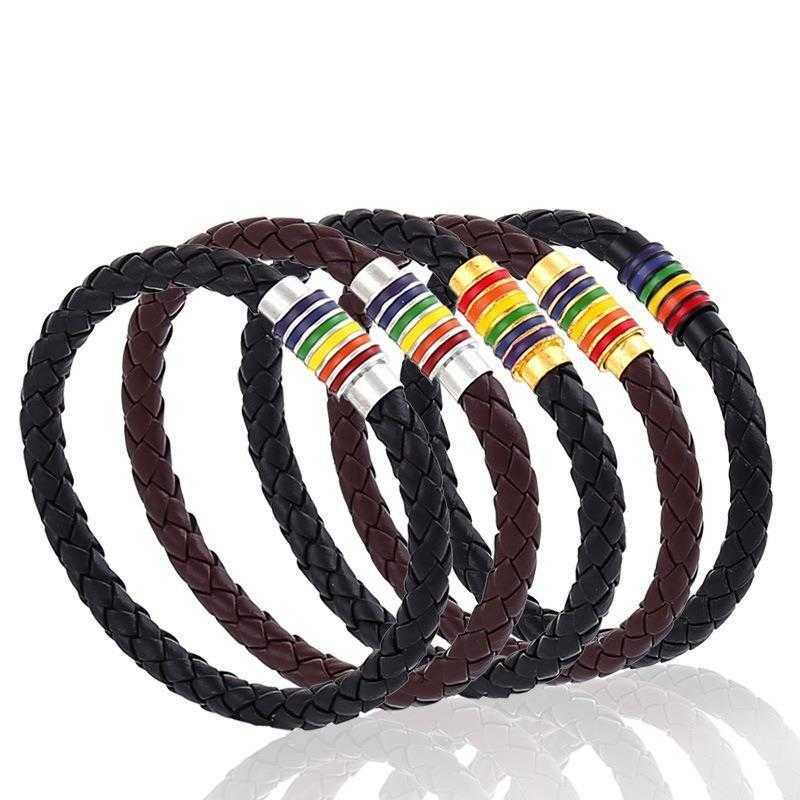 Leather Bracelet Gay Braided Carrying Strap Rainbow Colorful Fashion Copper Magnetic Snap Wholesale
Leather Bracelet Gay Braided Carrying Strap Rainbow Colorful Fashion Copper Magnetic Snap Wholesale