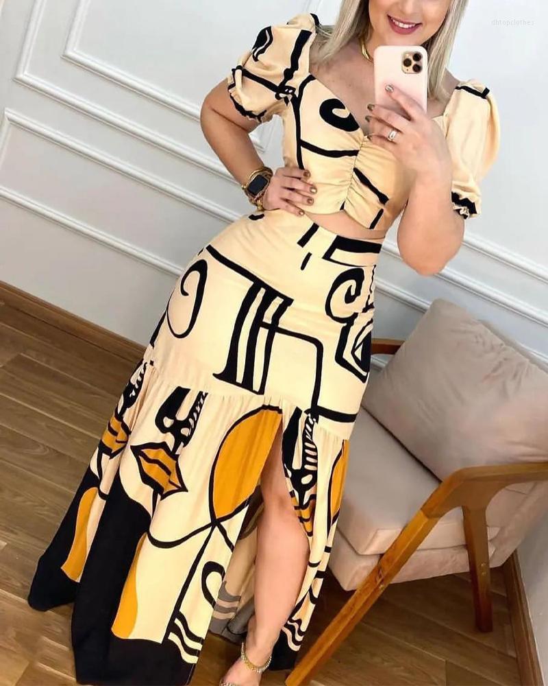Work Dresses Abstract Figure Print Puff Sleeve Crop Top & Slit Skirt Set Women 2pcs Clothes Suit Spring Summer Short Long, Apricot
Work Dresses Abstract Figure Print Puff Sleeve Crop Top & Slit Skirt Set Women 2pcs Clothes Suit Spring Summer Short Long, Apricot