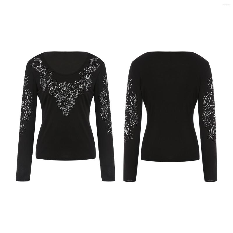Women' T Shirts Women Vintage Printed T-shirt Adults Casual Rhinestone Long Sleeve Round Neck Pullover, Black
Women' T Shirts Women Vintage Printed T-shirt Adults Casual Rhinestone Long Sleeve Round Neck Pullover, Black