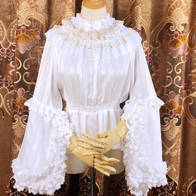 Women's Blouses Spring White Striped Chiffon Ruffle Flare Sleeve Elastic Waist Slim Princess Sweet Lolita Blouse Gothic Top Vintage Shirt
Women's Blouses Spring White Striped Chiffon Ruffle Flare Sleeve Elastic Waist Slim Princess Sweet Lolita Blouse Gothic Top Vintage Shirt