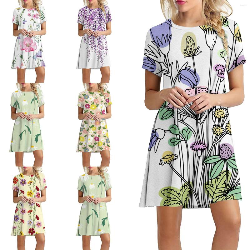 Casual Dresses Women' Summer Short Sleeved Crew Neck Mini Swing Dress Flower Print Beach Sundress, Blue
Casual Dresses Women' Summer Short Sleeved Crew Neck Mini Swing Dress Flower Print Beach Sundress, Blue