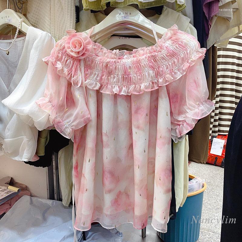 Women's Blouses Off-Shoulder Floral Chiffon Shirt Women's Vacation Bohemian Blouse Summer Top Sweet Girl Sexy Halter Flower Doll Blusa, Pink
Women's Blouses Off-Shoulder Floral Chiffon Shirt Women's Vacation Bohemian Blouse Summer Top Sweet Girl Sexy Halter Flower Doll Blusa, Pink