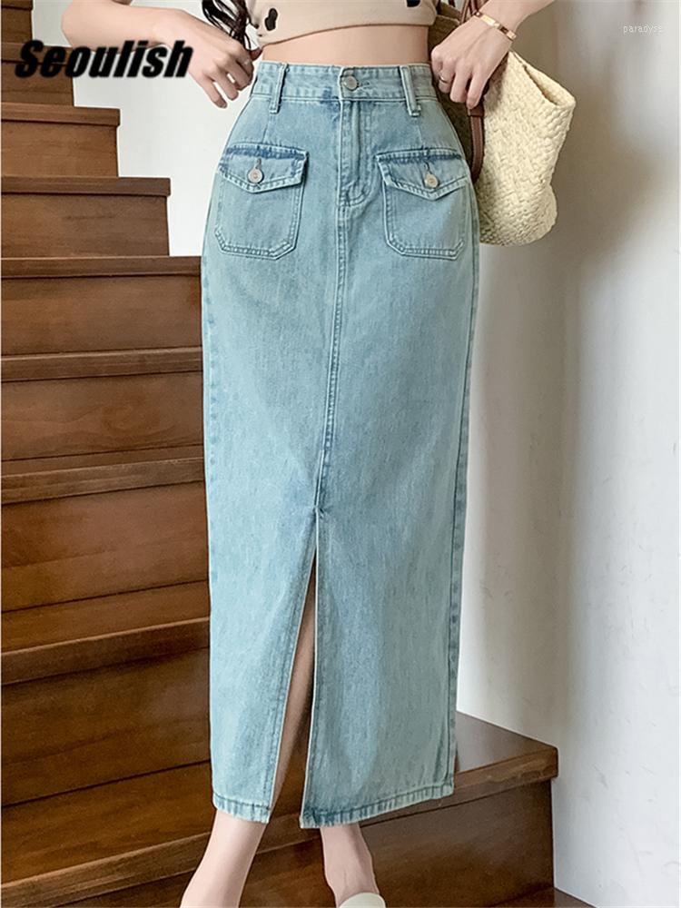 Skirts Seoulish High Waist Front Split Women' Denim Wrap Spring Summer Vintage Blue Cowboy Jeans Pink Skirt Female 2023
Skirts Seoulish High Waist Front Split Women' Denim Wrap Spring Summer Vintage Blue Cowboy Jeans Pink Skirt Female 2023