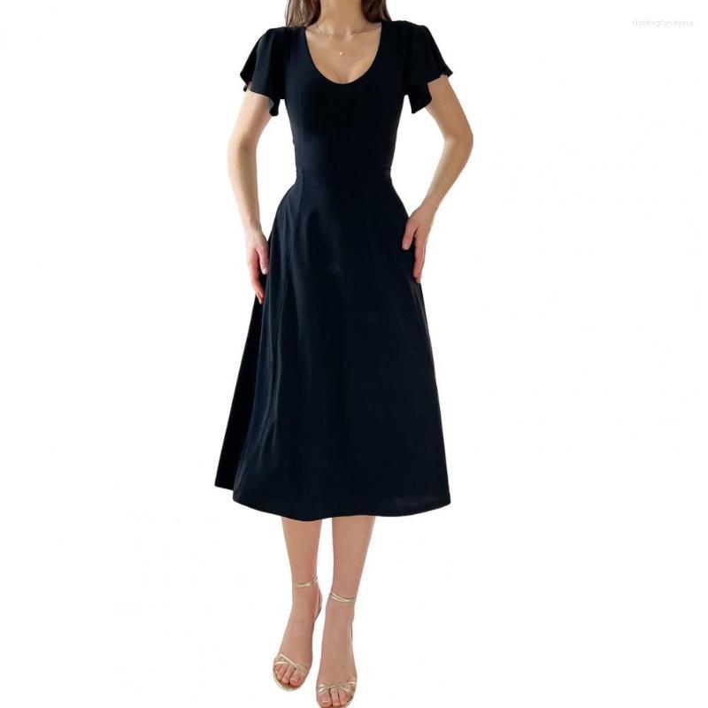 Casual Dresses Summer Dress Waist Tight Women Lady Loose Hem, Black