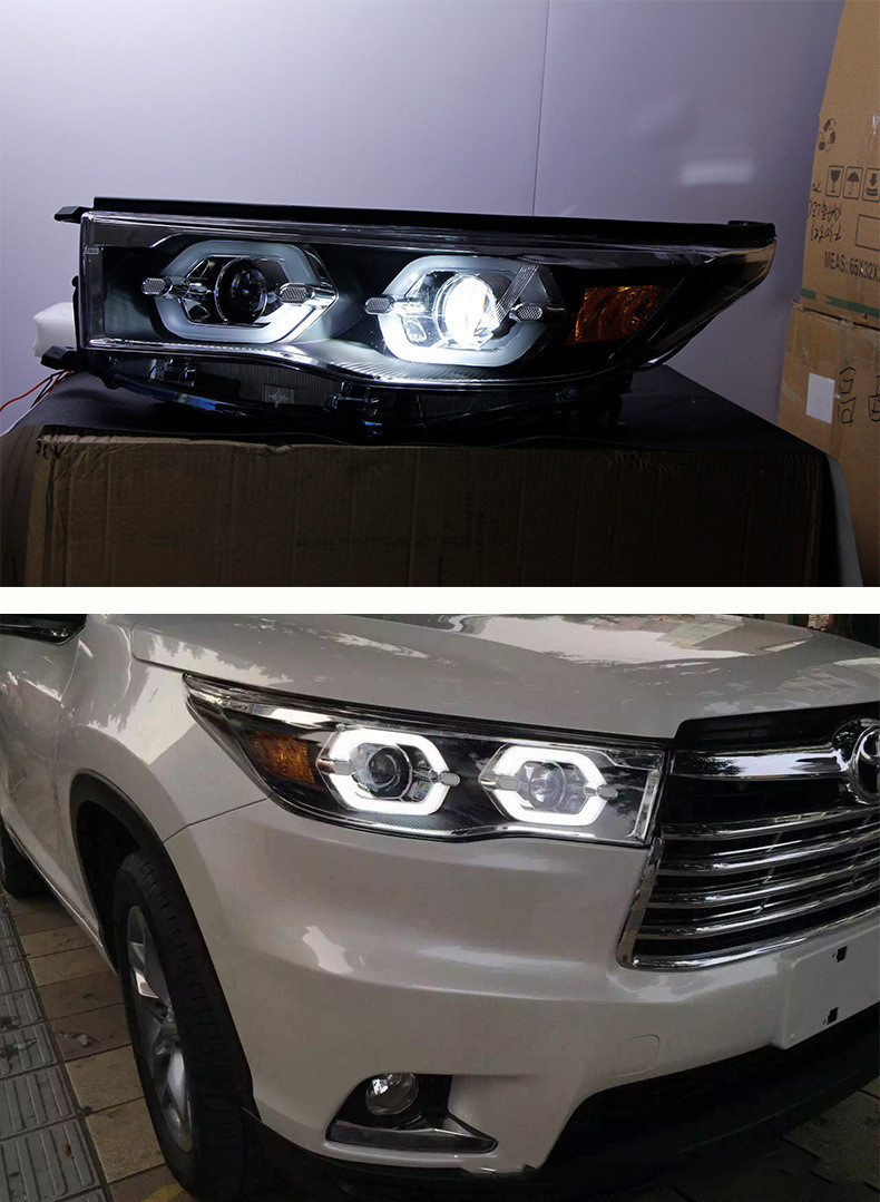 Car Headlights For Toyota Highlander 20 15-20 17 Retrofitting LED Angel Eye Daytime Running Light Lens Xenon Headlights