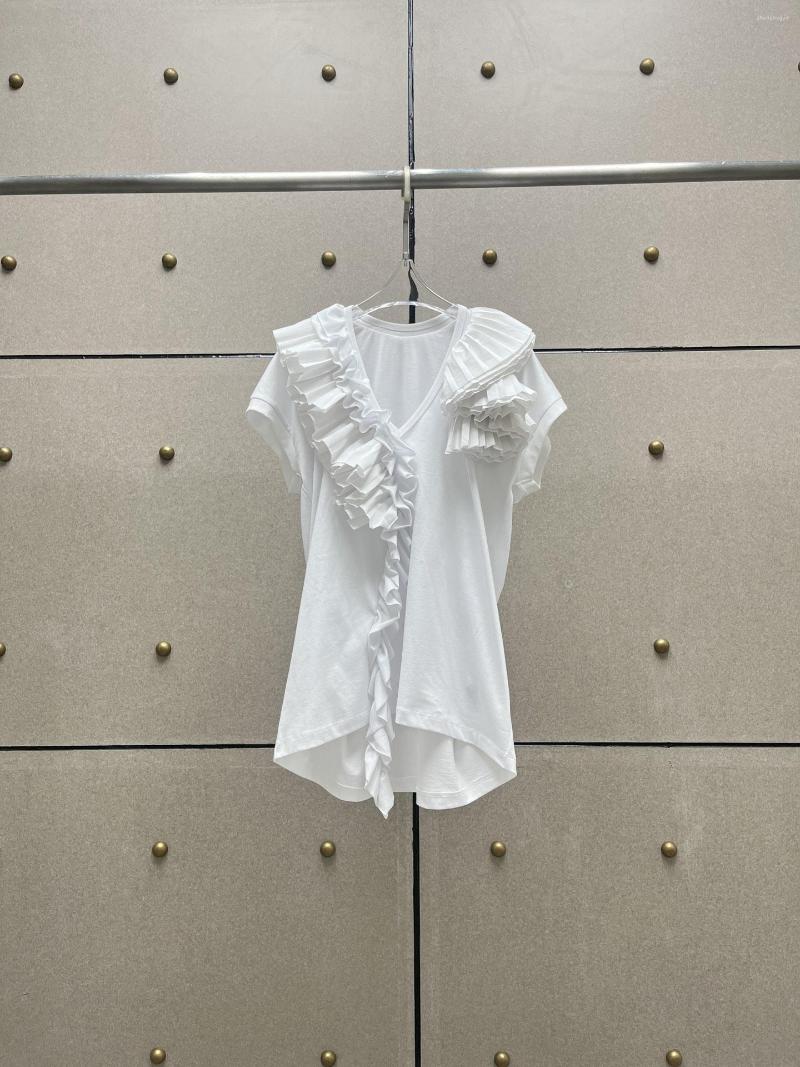 Women' T Shirts Irregular Ruffled Trim T-shirt, White
Women' T Shirts Irregular Ruffled Trim T-shirt, White