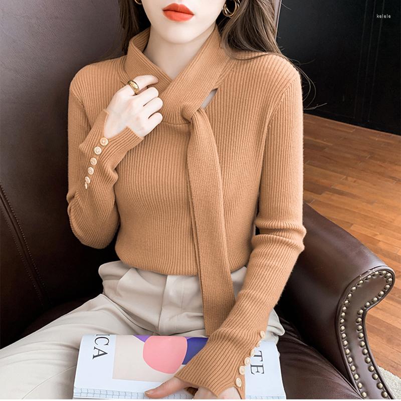 Women's Sweaters Vintage Scarf Collar Slim Sweater Women 2023 Autumn Winter Korean Fashion Clothes Long Sleeve Top Knit Casual Pullover, Khaki 
Women's Sweaters Vintage Scarf Collar Slim Sweater Women 2023 Autumn Winter Korean Fashion Clothes Long Sleeve Top Knit Casual Pullover, Khaki