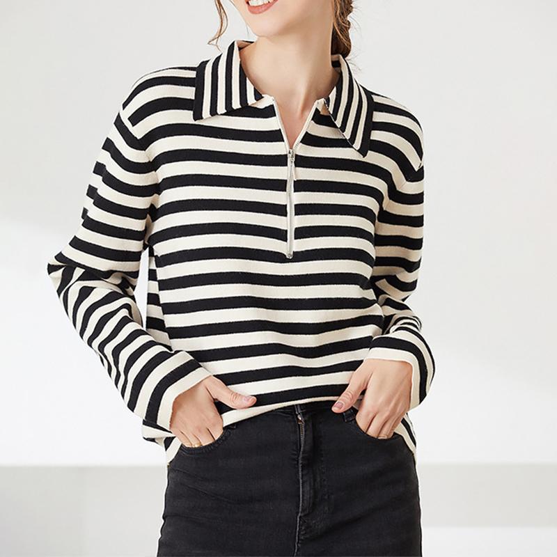 Women' Polos Knitted Sweater Vintage Black Striped Lapel Long Sleeve Blouses 2023 Spring Casual Office Loose Zipper Neck Pullovers PolosWom
Women' Polos Knitted Sweater Vintage Black Striped Lapel Long Sleeve Blouses 2023 Spring Casual Office Loose Zipper Neck Pullovers PolosWom