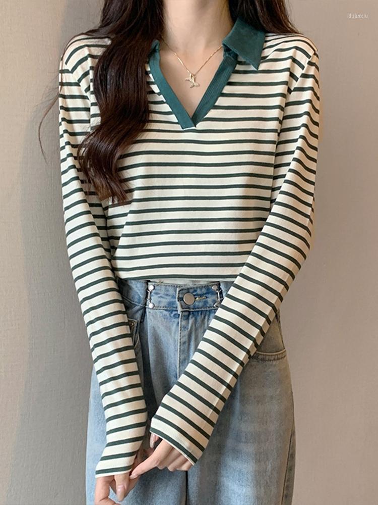 Women' T Shirts 2023 Autumn T-Shirt Woman Korea Loose Cotton Shirt Women Casual Top Tee Green Black Striped Long Sleeve Tshirt Turndown, Blue striped
Women' T Shirts 2023 Autumn T-Shirt Woman Korea Loose Cotton Shirt Women Casual Top Tee Green Black Striped Long Sleeve Tshirt Turndown, Blue striped