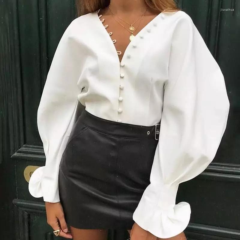 Women' Blouses Europe Runway Blouse Women Sexy V-Neck Lantern Long Sleeve White Blusas Mujer Single-breasted Office Shirt Tops Plus Size
Women' Blouses Europe Runway Blouse Women Sexy V-Neck Lantern Long Sleeve White Blusas Mujer Single-breasted Office Shirt Tops Plus Size