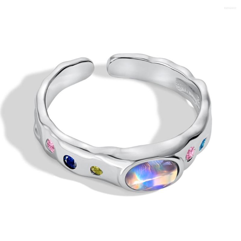 Cluster Rings WPB S925 Sterling Silver Women's Open Moonstone Ring Female Brilliant Luxury Jewelry Girl's Gift Holiday Party Trend