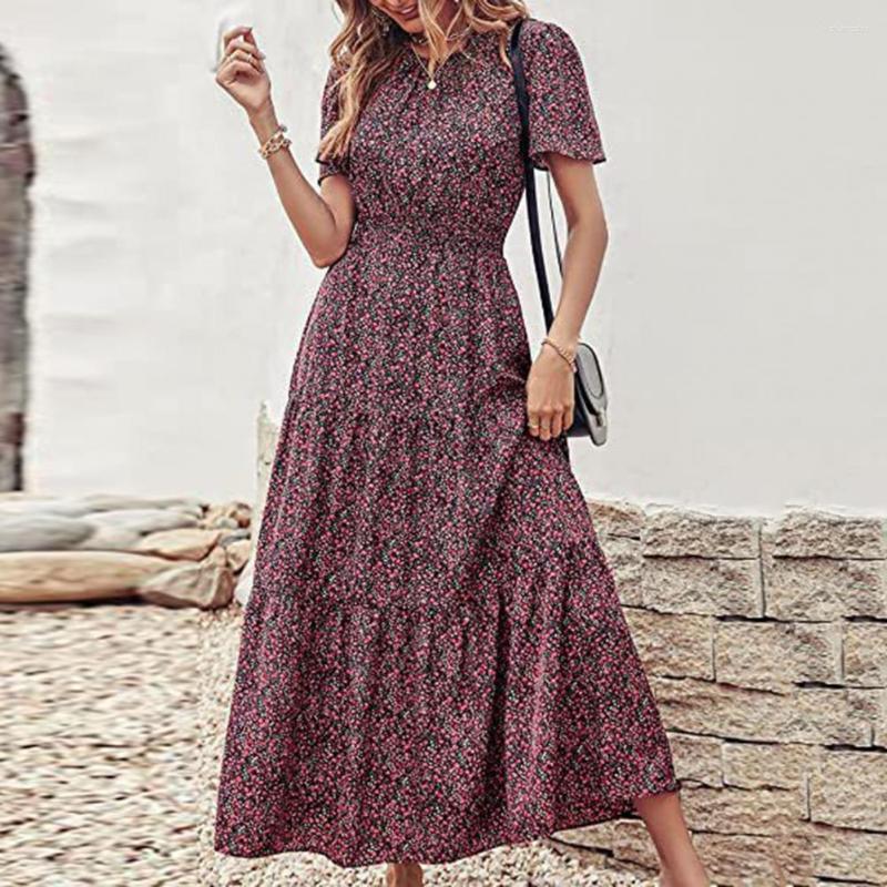 Casual Dresses O-Neck Short Sleeve 2023 Women Dress Waist Tight A-Line Ankle Length Floral Print Ruffle Stitching Hem Maxi Streetwear, Wine red
Casual Dresses O-Neck Short Sleeve 2023 Women Dress Waist Tight A-Line Ankle Length Floral Print Ruffle Stitching Hem Maxi Streetwear, Wine red