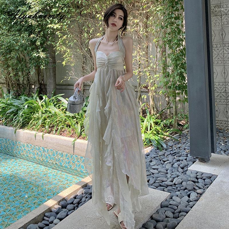 Casual Dresses Summer Women Fairycore Beach Travel Ruffles Dress Strap Backless Stylish Holiday Long Sleeveless Feminine Delicate, As the photo
Casual Dresses Summer Women Fairycore Beach Travel Ruffles Dress Strap Backless Stylish Holiday Long Sleeveless Feminine Delicate, As the photo