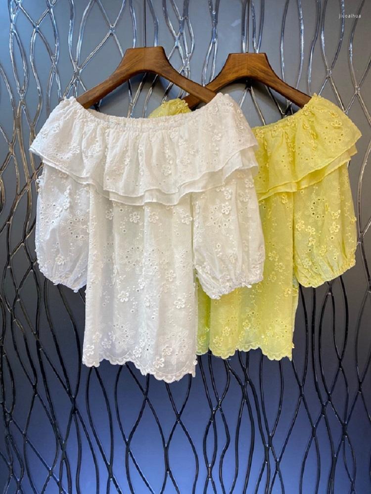 Women' Blouses Cotton Tops 2023 Summer Fashion Yellow White Blouse Ladies Sexy Slash Neck Allover Hollow Out Embroidery Short Sleeve
Women' Blouses Cotton Tops 2023 Summer Fashion Yellow White Blouse Ladies Sexy Slash Neck Allover Hollow Out Embroidery Short Sleeve