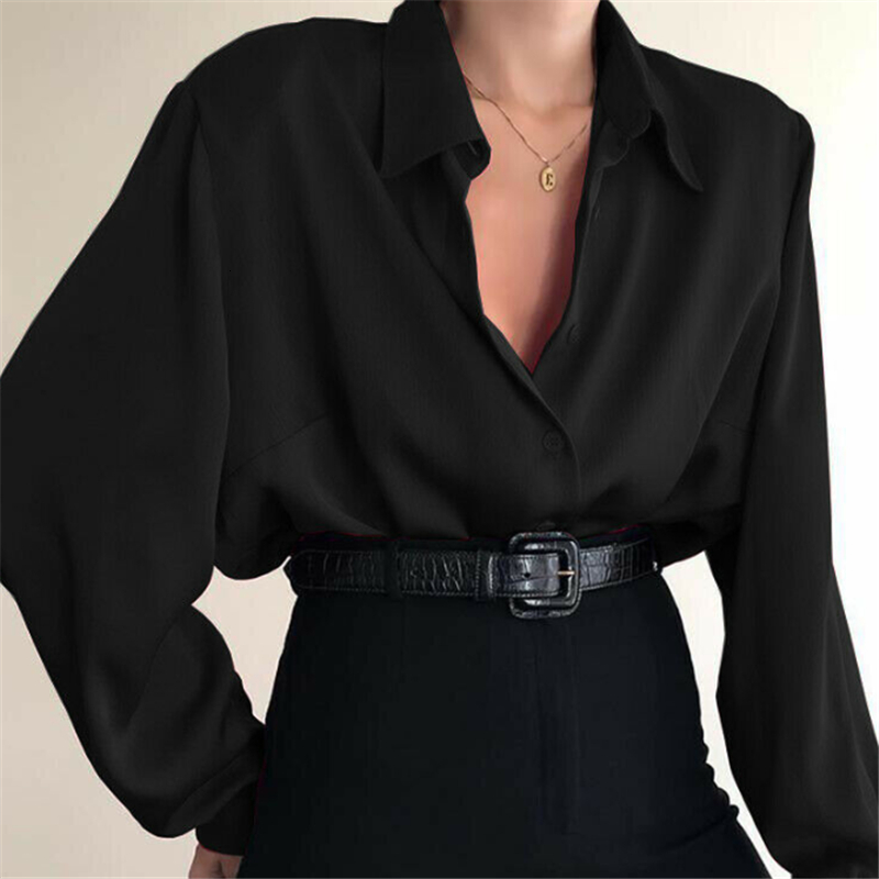 Women's Blouses Shirts Fashion Autumn Shirt Lapel Long Sleeve Solid Black Red Ladies For Female Top Clothing 230510
