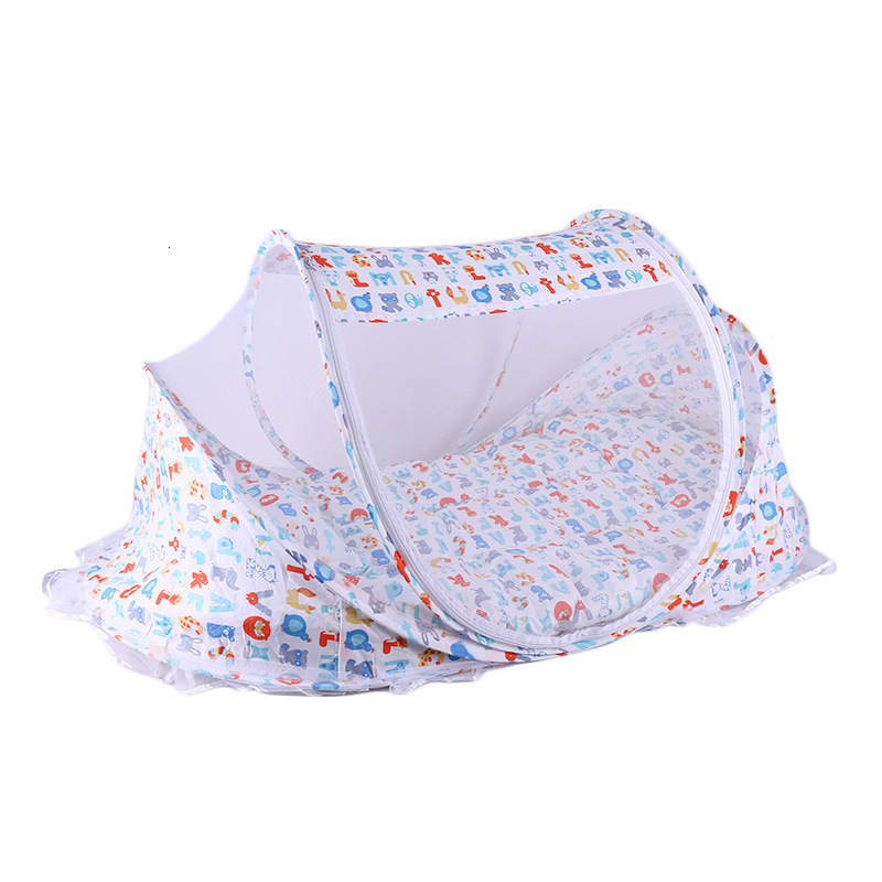 Crib Netting 0-24 Months Baby Infant Bedding Mesh Crib Netting Folding Baby Mosquito Nets with Mattress Pillow Music Bag or Cool Mat Pillow 230510