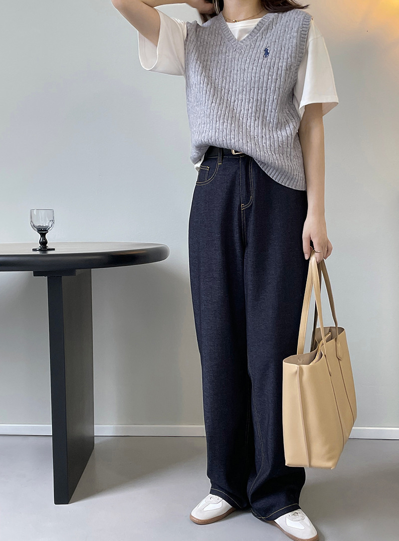 Women's High Waist Dark Blue Bright Line Straight Jeans Thin Wide Leg Denim Pants 230510 Z260314