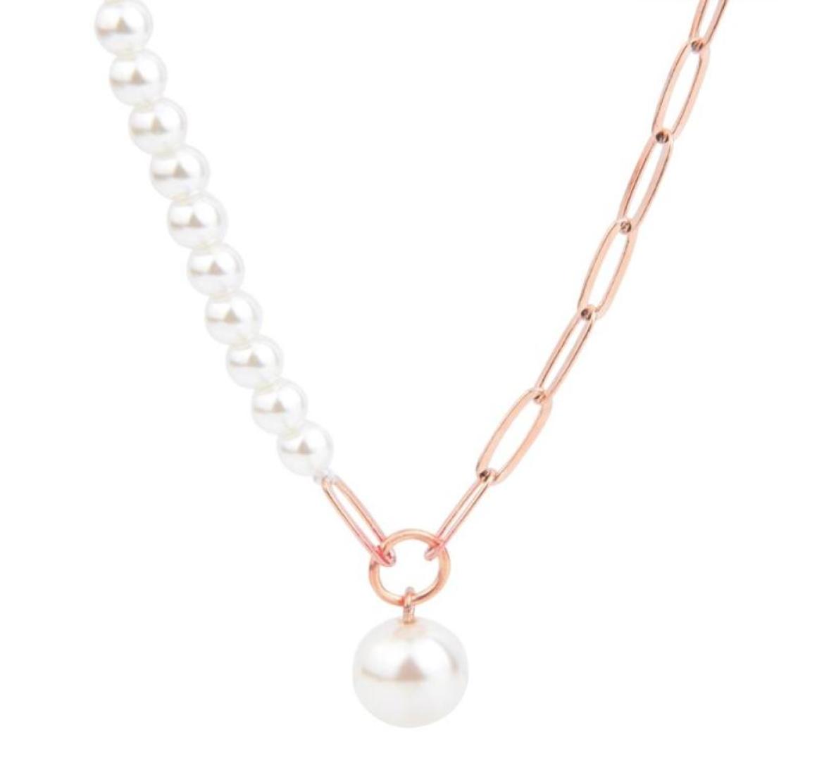 Chains Rose Gold Color Shell Bead Necklace Halfpearl And Halfchain Metal Lobster Buckle Adjustable Gifts High Quality For Women5254781
Chains Rose Gold Color Shell Bead Necklace Halfpearl And Halfchain Metal Lobster Buckle Adjustable Gifts High Quality For Women5254781