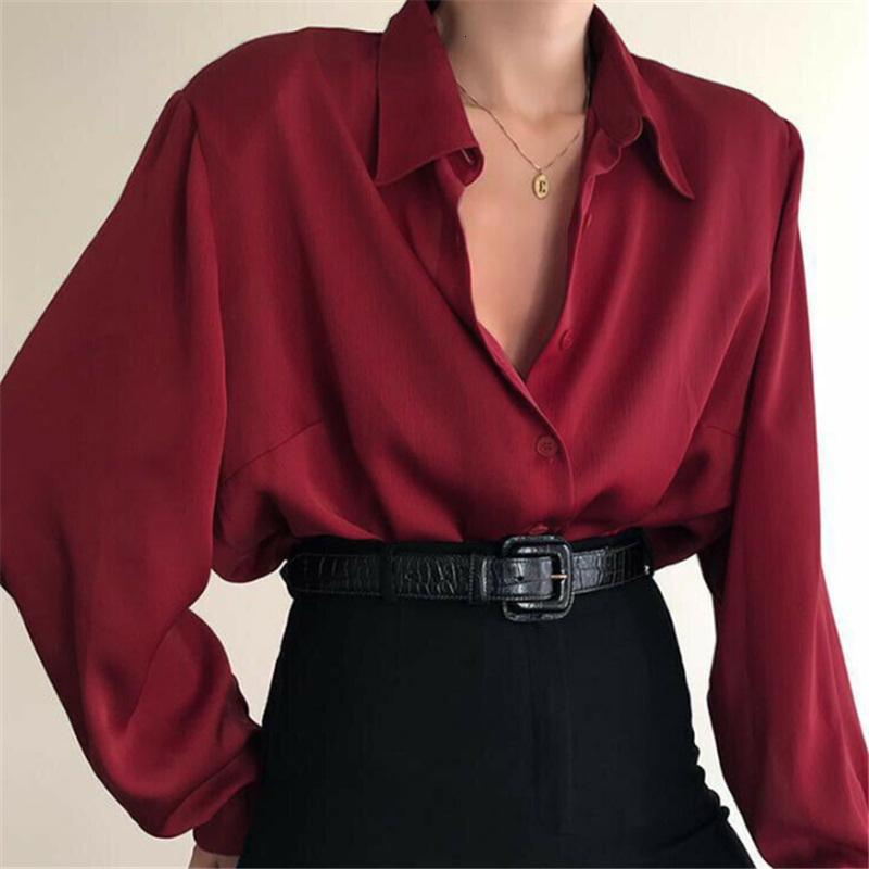 Women's Blouses Shirts Fashion Autumn Shirt Lapel Long Sleeve Solid Black Red Ladies For Female Top Clothing 230510