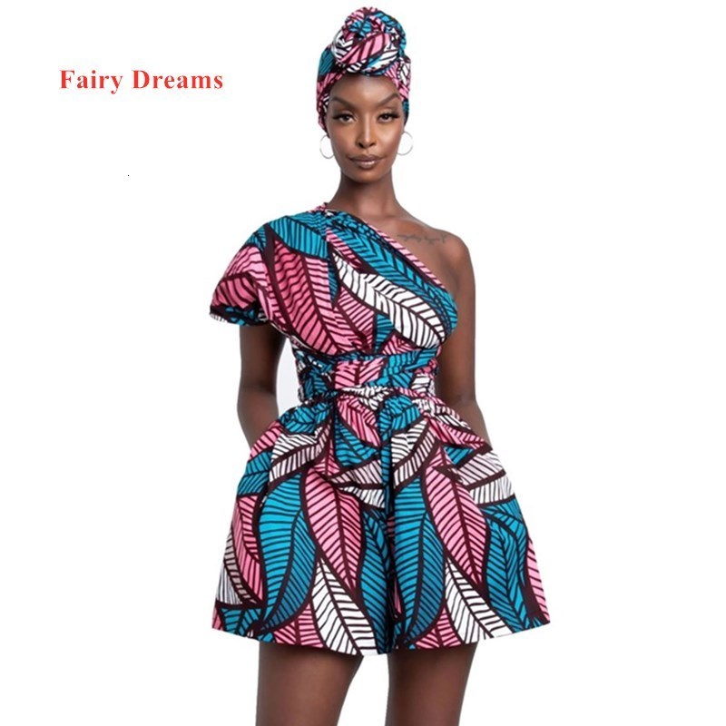 Ethnic Clothing African Jumpsuits For Women Traditional Dashiki Ankara Print Wide Leg Bandage OnePiece Shorts Style 230510