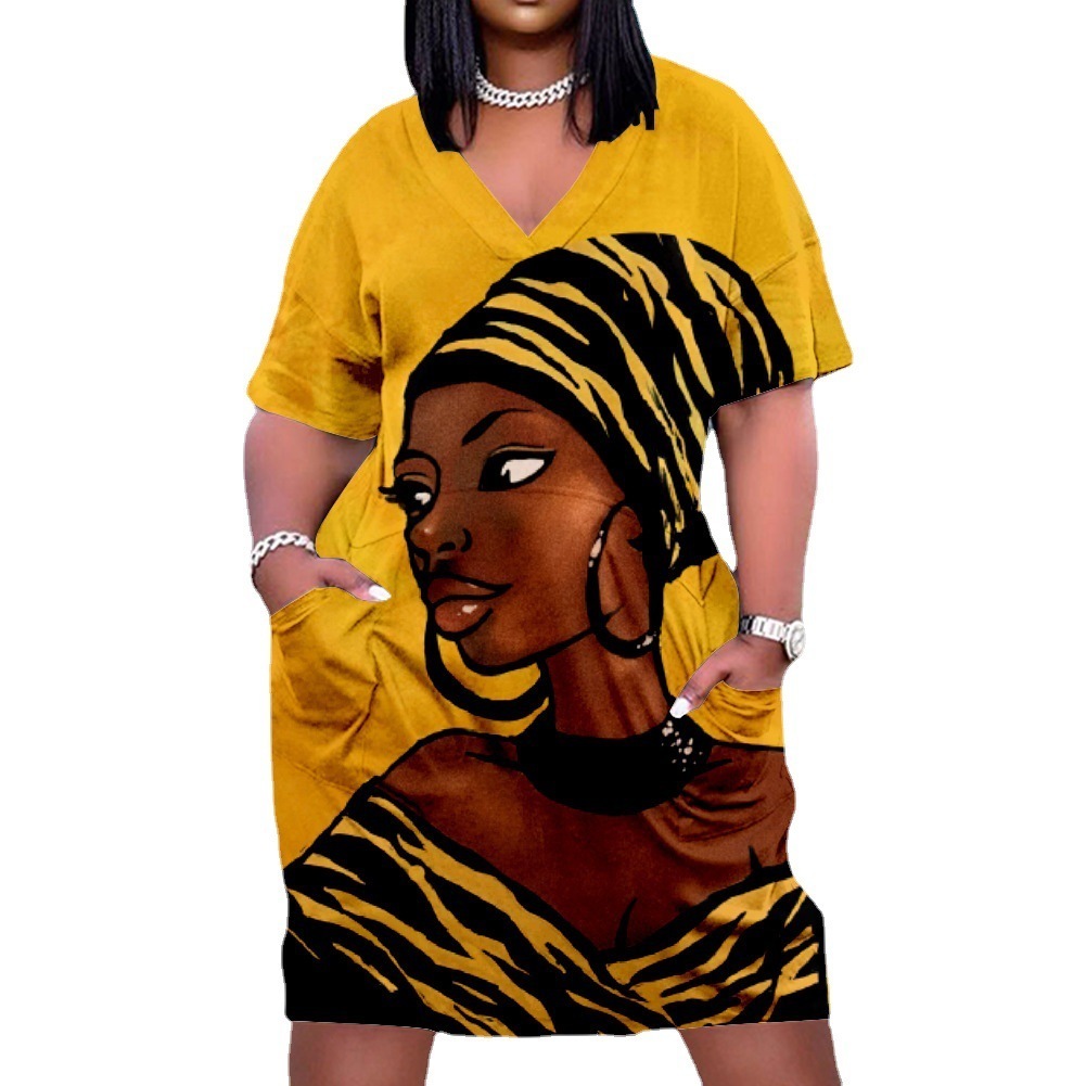 Ethnic Clothing Summer Womens Midlength Large Size Loose 3D Printing Multicolor Dress African Ladies Daxiji 230510