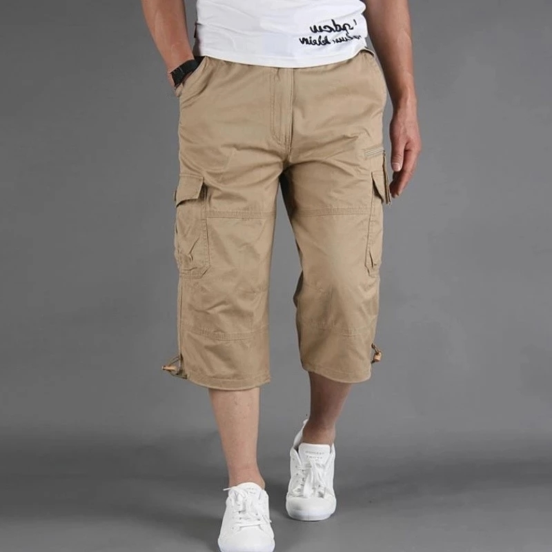 Men's Shorts Plus Size Knee Length Cargo Shorts Men's Summer Casual Cotton Multi Pockets Breeches Cropped Short Pants Loose Camouflage Short
