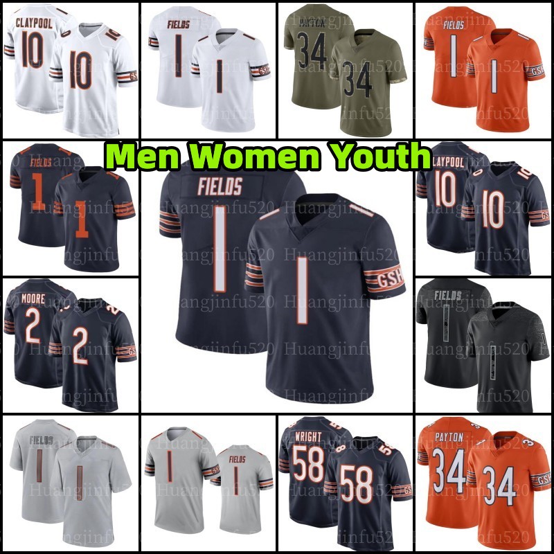 

1 Justin Fields Bear Football Jersey DJ Moore Jaquan Brisker Chicagos Chase Claypool Tremaine Edmunds David Montgomery Walter Payton Brian Urlacher Darnell Wright, Women jersey