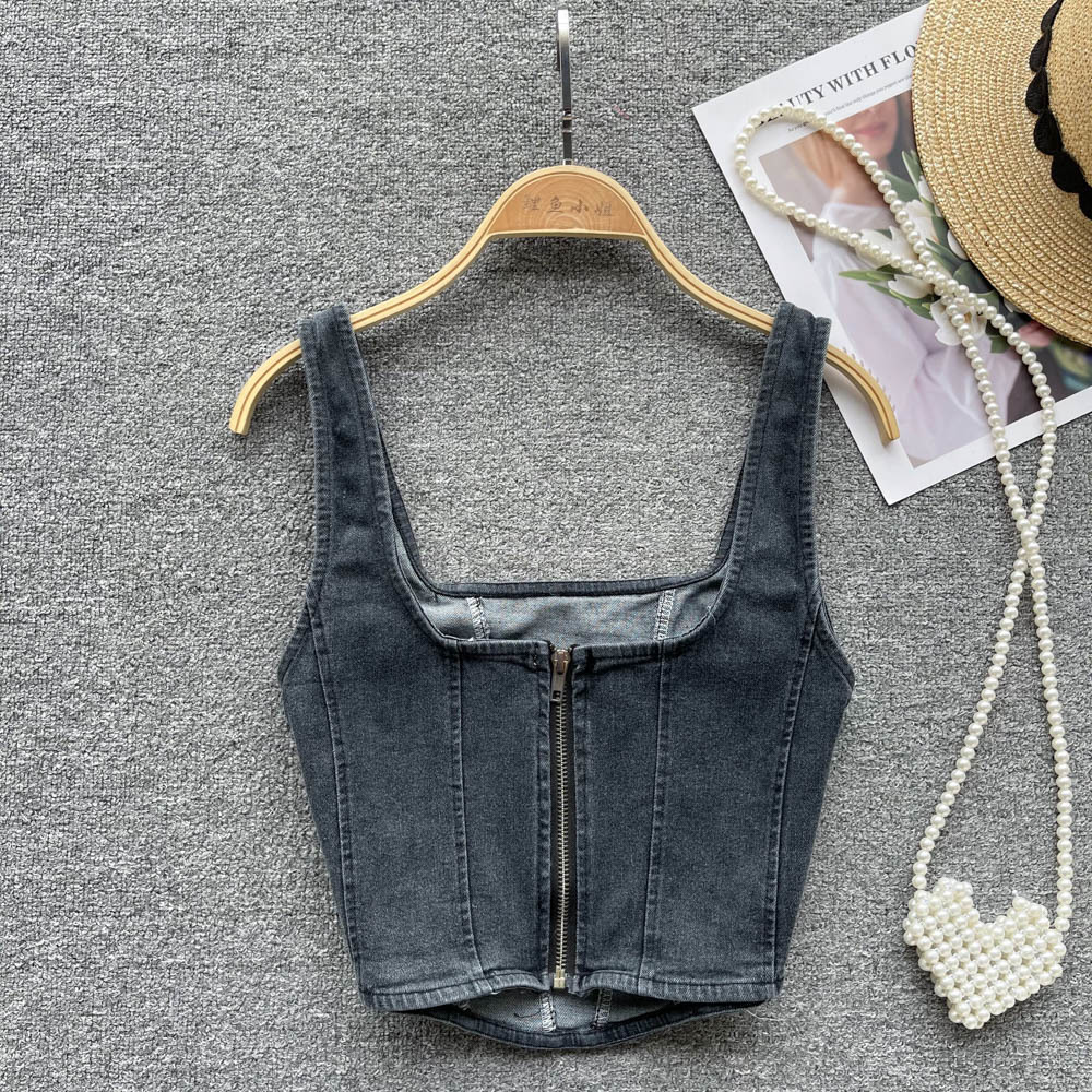Women's Tanks Camis Women Summer Imitation Denim Wide Shoulder Strap Zipper Tank Top Square Collar Corset Korean Fashion Solid Color Crop Tops 230510, White
Women's Tanks Camis Women Summer Imitation Denim Wide Shoulder Strap Zipper Tank Top Square Collar Corset Korean Fashion Solid Color Crop Tops 230510, White