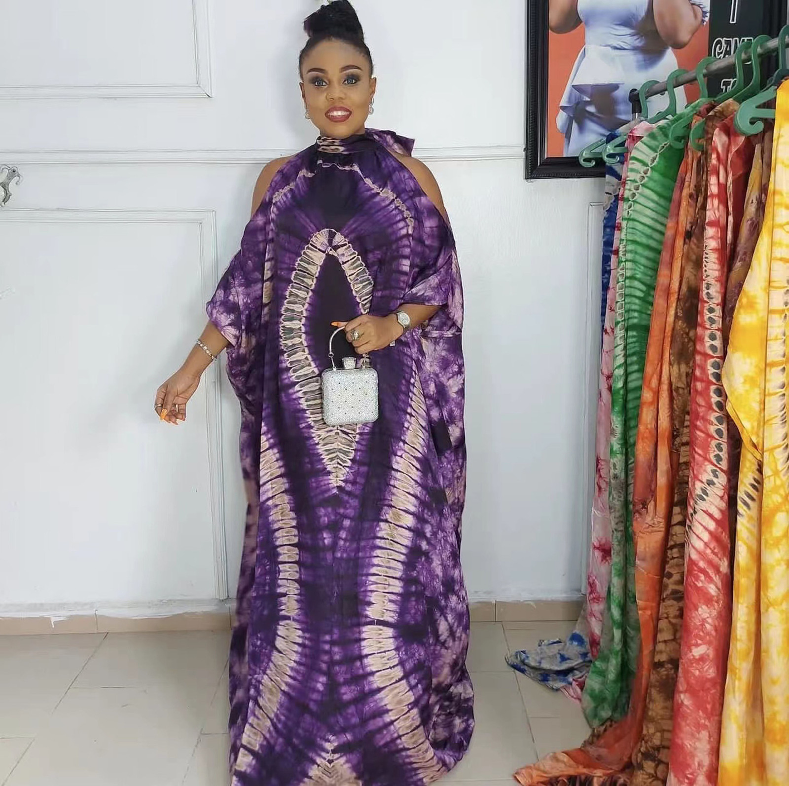 Ethnic Clothing Free Style African National Characteristics Classic Pattern Chiffon Offtheshoulder Standup Collar Plus Size Dresses 230510