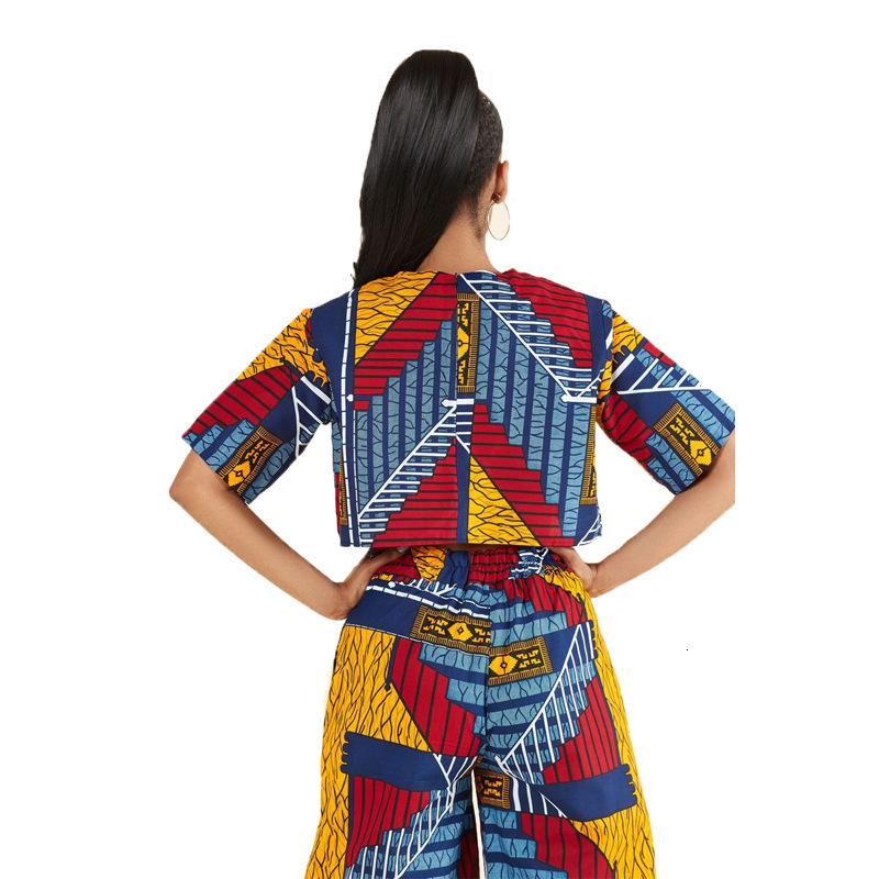Ethnic Clothing Two Pieces African Clothes for Women Sexy Boho Summer Ankara Printing Top and Pant Robe Africaine Femme Suit 230510