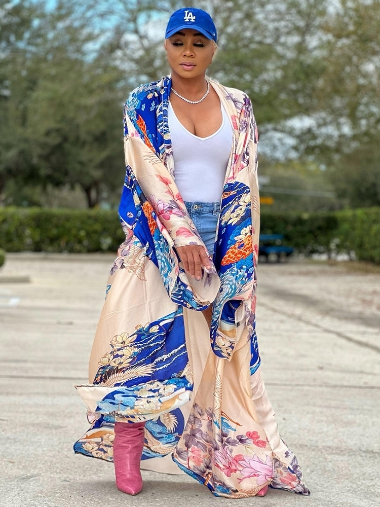 Ethnic Clothing African Dresses For Women Oversized Kaftan Elegant Satin Long Sleeve Cardigan Dress Casual Loose Summer Beach Wear Robe Femme 230510