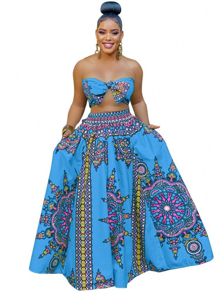 Ethnic Clothing Polyester Summer African Clothes For Women Two Piece Set Dashiki Fashion Sets Long Skirt Suits Outfits Party Vetement Femme 230510