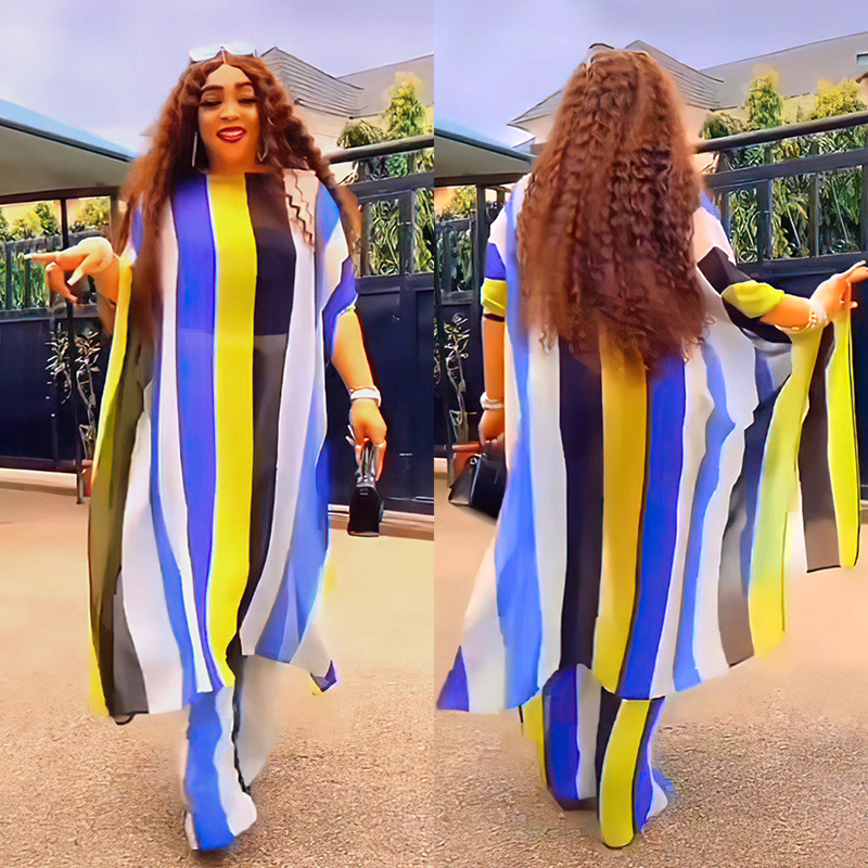 Ethnic Clothing Plus Size Spring 2 Piece African Chiffon Clothes for Women Summer Party Dress Dashiki Top Pants Suit Street Casual Outfits 230510