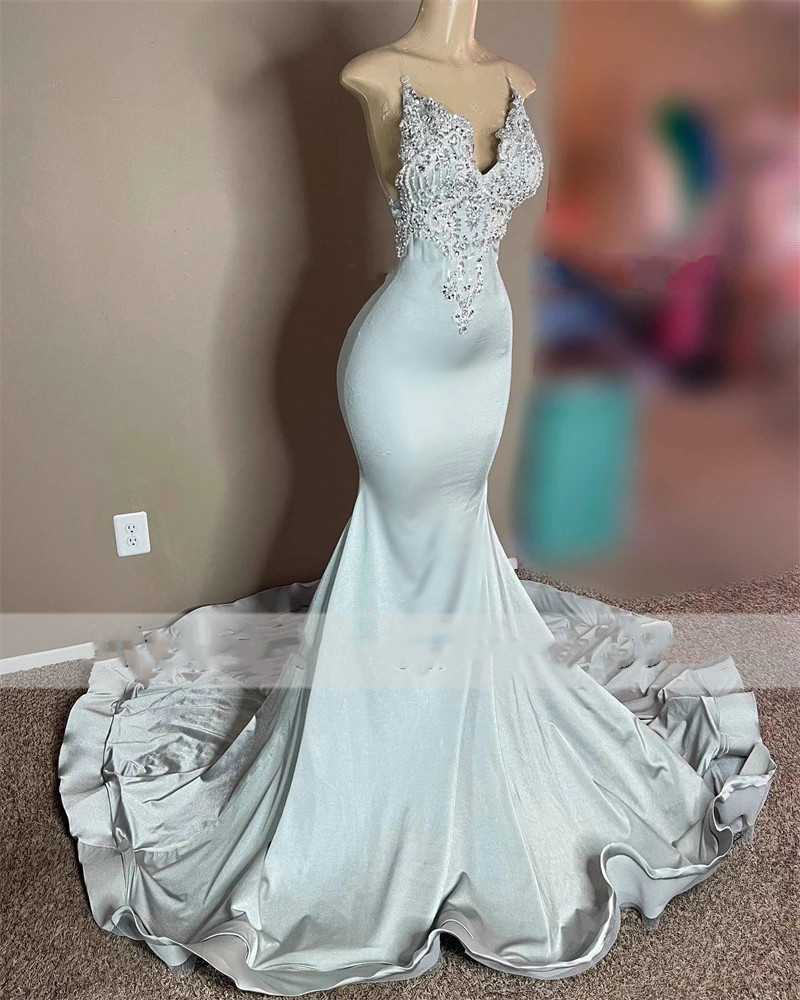 New Arrivals Mermaid Long Prom For Black Girls Beaded Crystal Graduation Party Formal Dress Robe De Bal Mal Mal