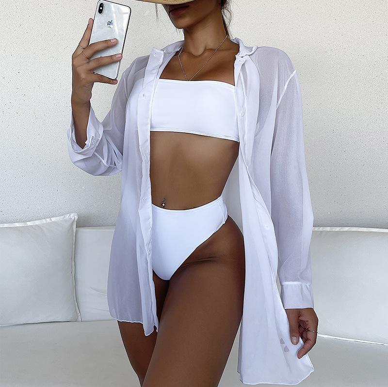Women' Swimwear Summer Beach Outerwear Shirt Solid Color Chiffon Fabric Long Sleeve Sun Protection Coat, White
Women' Swimwear Summer Beach Outerwear Shirt Solid Color Chiffon Fabric Long Sleeve Sun Protection Coat, White