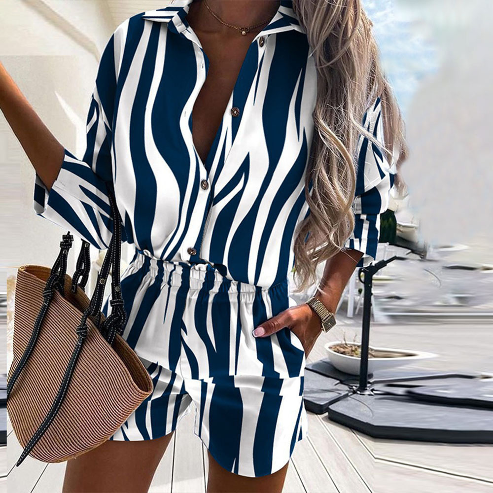 Women's Two Piece Pants Spring Leopard Print Shorts Suit Half Sleeve Shirts Tops And 2 Set Button Shirt Outfits 230510